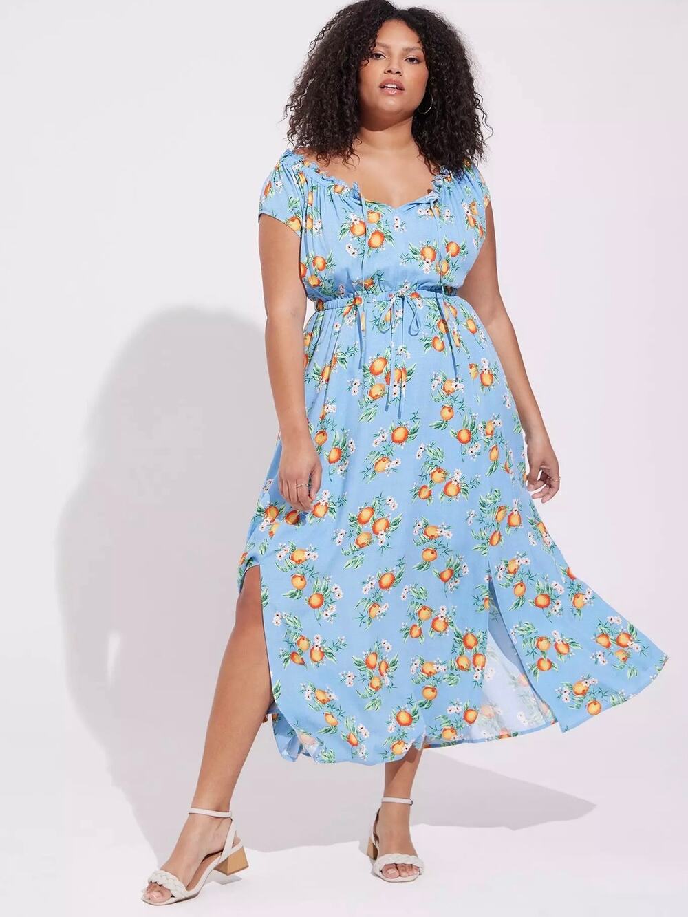 Torrid Blue Orange Grove Print Textured Woven Maxi Dress Sz.2